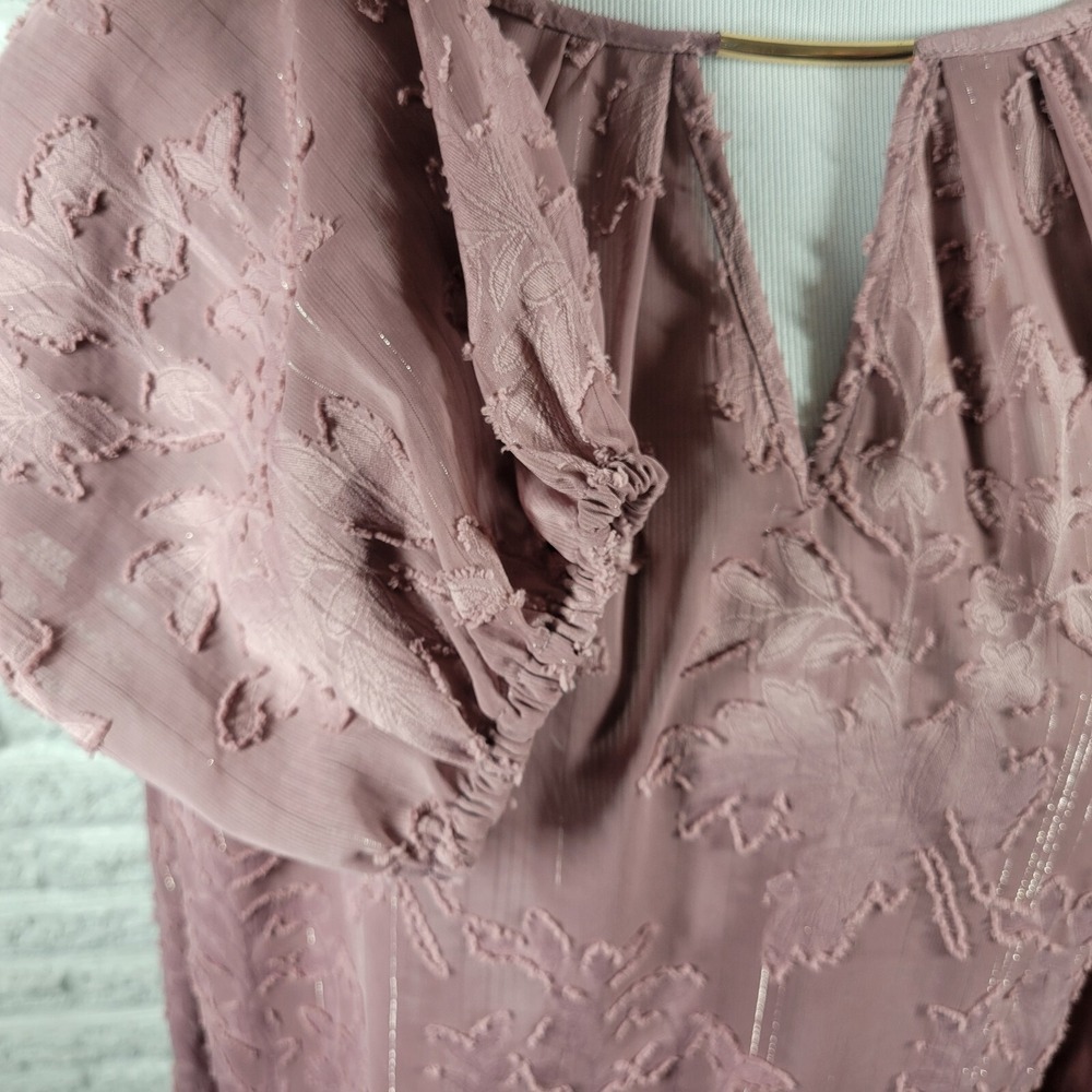 Liz Claiborne 1X Lavender Blouse Top Plus Size Boat Neck Metallic Long Sleeve - Picture 5 of 10